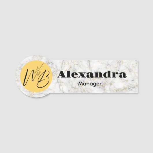 Wit Goud Marmer Modern Restaurant Medewerker Naamplaatje (Voorkant)