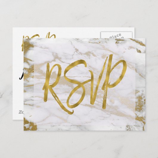 Wit & Goud Marmer RSVP bruiloft uitnodiging antwoo (Voorkant / Achterkant)