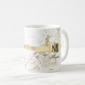 Wit & Goud Marmer, Scriptnaam & Monogram Koffiemok (Voorkant rechts)