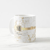 Wit & Goud Marmer, Scriptnaam & Monogram Koffiemok (Voorkant links)