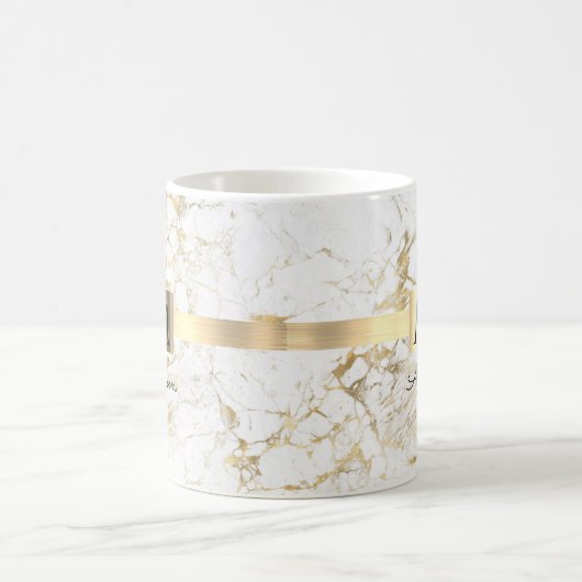 Wit & Goud Marmer, Scriptnaam & Monogram Koffiemok (Center)