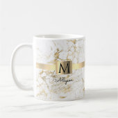 Wit & Goud Marmer, Scriptnaam & Monogram Koffiemok (Links)