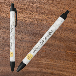 Wit Goud Marmer Zakelijke Logo & Naam Promotionele Zwarte Inkt Pen