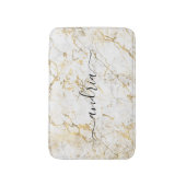 Wit & Goud Marmer, Zwarte Script Naam Badmat (Voorkant Verticaal)