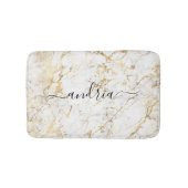 Wit & Goud Marmer, Zwarte Script Naam Badmat (Voorkant)