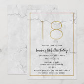 Wit & Goud Marmered 18e Verjaardag Uitnodigingen (Voorkant / Achterkant)