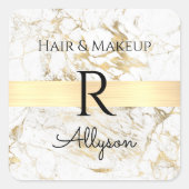 Wit/Goud Marmeren Bus Promo, Naam Initiaal Service Vierkante Sticker (Voorkant)