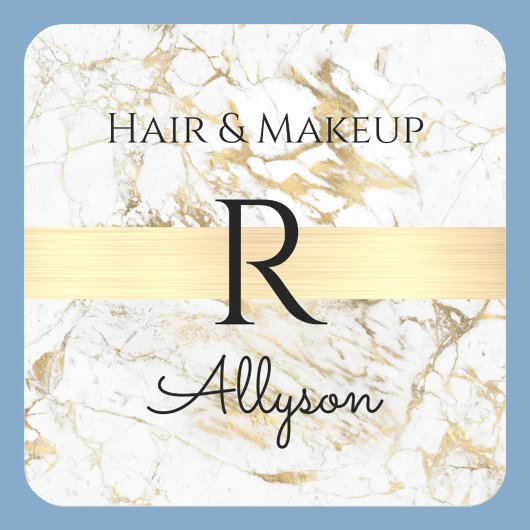 Wit/Goud Marmeren Bus Promo, Naam Initiaal Service Vierkante Sticker