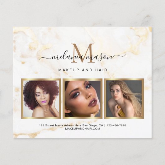 Wit Goud Marmeren Make-up Artist Elegant Flye Flyer (Voorkant)