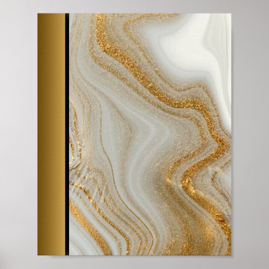Wit Goud Marmeren Steen/Zwart Gouden Rand Art Poster (Voorkant)