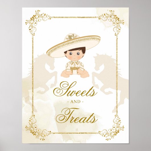 Wit Goud Mexicaans Doop Verjaardag Sweets Treats Poster (Voorkant)