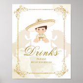 Wit Goud Mexicaans Jongen Doop 1e Verjaardag Drink Poster (Voorkant)
