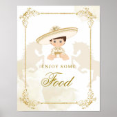 Wit Goud Mexicaans Jongen Doop 1e Verjaardag Voeds Poster (Voorkant)