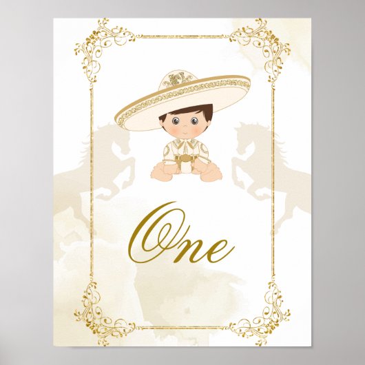 Wit Goud Mexicaanse Doop Verjaardag Tafel Nummer Poster (Voorkant)