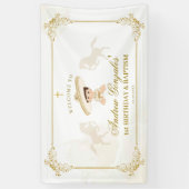 Wit Goud Mexicaanse Jongen Doop 1e Verjaardag Groo Spandoek (Verticaal)