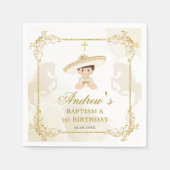 Wit Goud Mexicaanse Jongen Doop 1e Verjaardag Papi Servet (Voorkant)