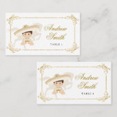 Wit Goud Mexicaanse Jongen Doop 1e Verjaardag Plaatskaartje (Voorkant / Achterkant)