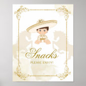 Wit Goud Mexicaanse Jongen Doop 1e Verjaardag Snac Poster (Voorkant)