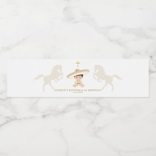 Wit Goud Mexicaanse Jongen Doop & Eerste Verjaarda Waterfles Etiket (Enkel label)