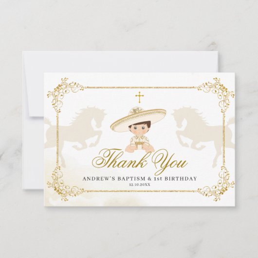 Wit Goud Mexicaanse Jongen Eerste Verjaardag Bedankkaart (Voorkant)