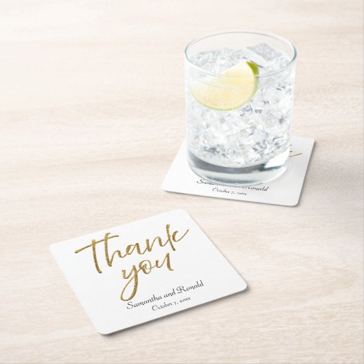 Wit & Goud Minimalist Dank u bruiloft Kartonnen Onderzetters (Insitu)