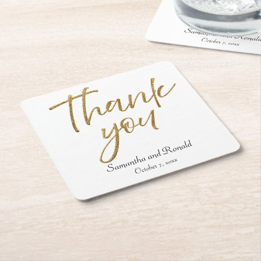 Wit & Goud Minimalist Dank u bruiloft Kartonnen Onderzetters (Schuin)