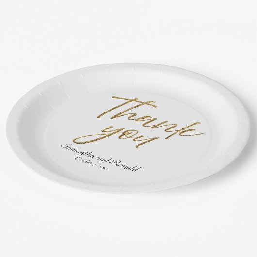 Wit & Goud Minimalist Dank u bruiloft Papieren Bordje (Gekanteld)