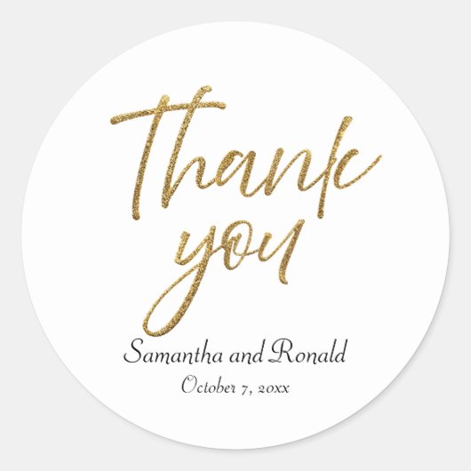 Wit & Goud Minimalist Dank u bruiloft Ronde Sticker (Voorkant)