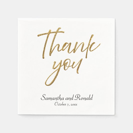Wit & Goud Minimalist Dank u bruiloft Servet (Voorkant)