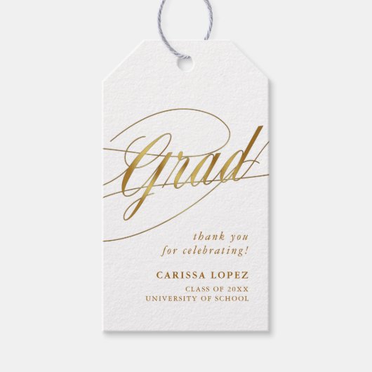 Wit & Goud Minimalistisch Afstudeerder Kalligrafie Cadeaulabel (Voorkant)