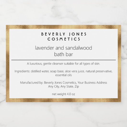 Wit & goud minimalistisch waterdicht zeepdoosetike voedselcontainer etiket (Enkel label)