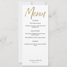 Wit & Goud Minimalistische Kalligrafie Trouwmenu Kaart