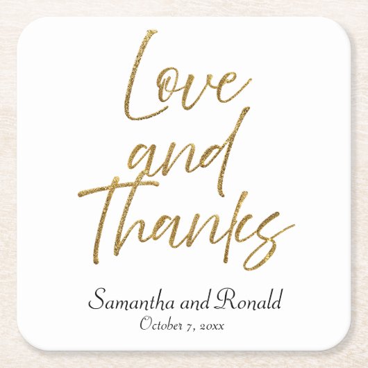 Wit & Goud Minimalistische Liefde & Bedankt bruilo Kartonnen Onderzetters (Voorkant)