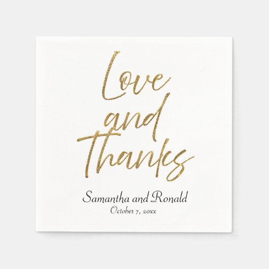 Wit & Goud Minimalistische Liefde & Bedankt bruilo Servet (Voorkant)