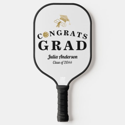 Wit & Goud Modern 2024 Afstuderen Congrats AFSTUDE Pickleball Paddle (Voorkant)