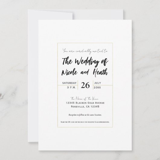 Wit & Goud Modern Minimal Elegant Huwelijk Kaart (Voorkant)