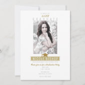 Wit Goud Moderne Foto Afstudeerfeest Kaart (Voorkant)
