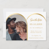 Wit goud moderne foto boog bruiloft save the date (Voorkant)