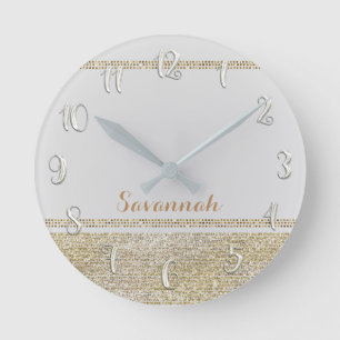 Wit & Goud Moderne Glamour Meisje Sequins Glitters Ronde Klok