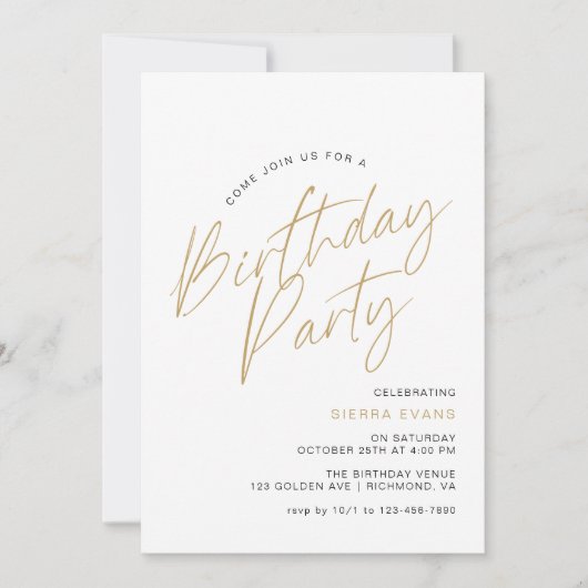 Wit & Goud | Moderne minimale typografie verjaarda Kaart (Voorkant)