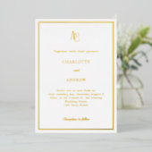 Wit goud moderne monogram luxe trouw  folie uitnodiging (Staand Voorkant)