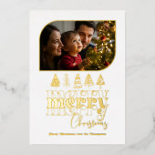 Wit & Goud Moderne Retro Doodle Kerst Foto Folie Feestdagenkaart (Voorkant)