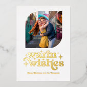 Wit & Goud Moderne Retro Kerst Foto Folie Feestdagenkaart (Voorkant)