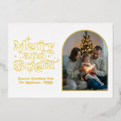 Wit & Goud Moderne Retro Kerstfoto Folie Feestdagenkaart (Voorkant)