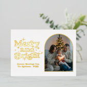 Wit & Goud Moderne Retro Kerstfoto Folie Feestdagenkaart (Staand Voorkant)