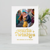 Wit & Goud Moderne Retro Kerstfoto Folie Feestdagenkaart (Staand Voorkant)