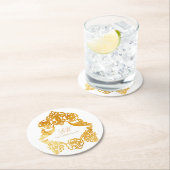 Wit & Goud  Monogram Crest Bruiloft Logo Ronde Kartonnen Onderzetter (Insitu)