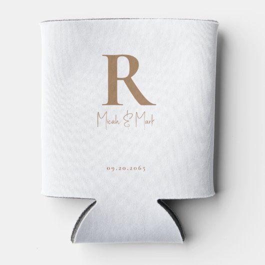 Wit & Goud Monogram Huwelijk Blikjeskoeler (Voorkant)