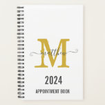 Wit & Goud Monogram Script Afsprakenboek Planner<br><div class="desc">Aangepaste Elegant Wit en Goud Monogram Script Afspraak Boek Planner</div>