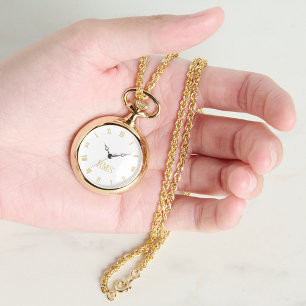 Wit Goud Monogram Vrouwen Dames Ketting Horloge